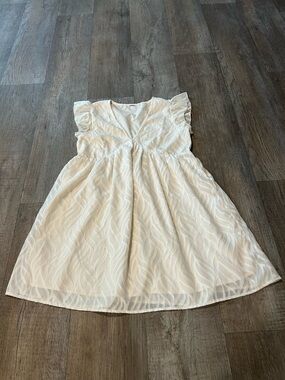 Cream V-Neck Babydoll Mini Dress with Ruffle Sleeves Bridal Beach Graduation
